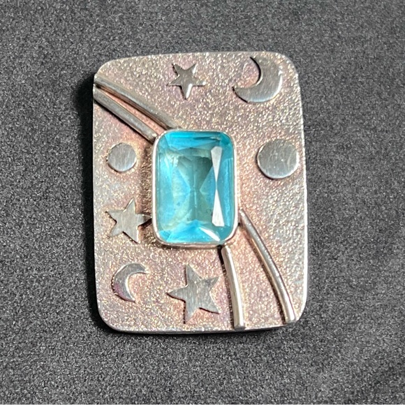 Unbranded Jewelry - Sterling‎ Silver Blue Quartz Moon Stars Pendant Brooch Mystical Fairy Celestial